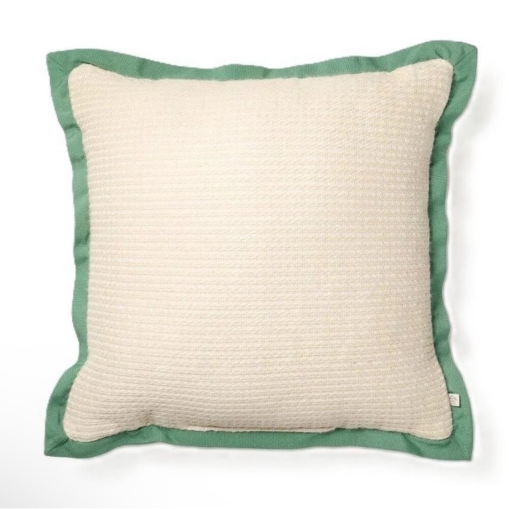 Hearth & Hand Indoor or Outdoor Natural & Green Trim Textured 18" Accent Pillow